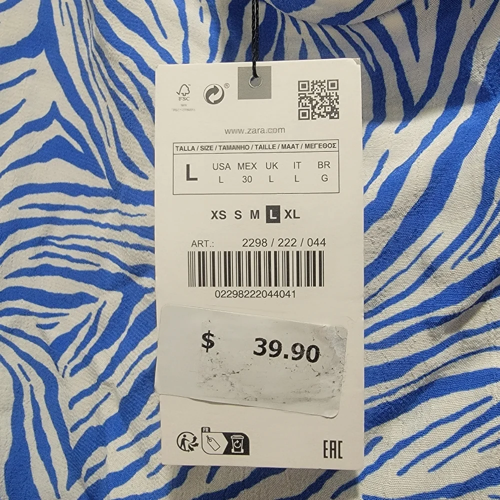 Zara Blue and White Zebra Print Ruffled Hem Skort